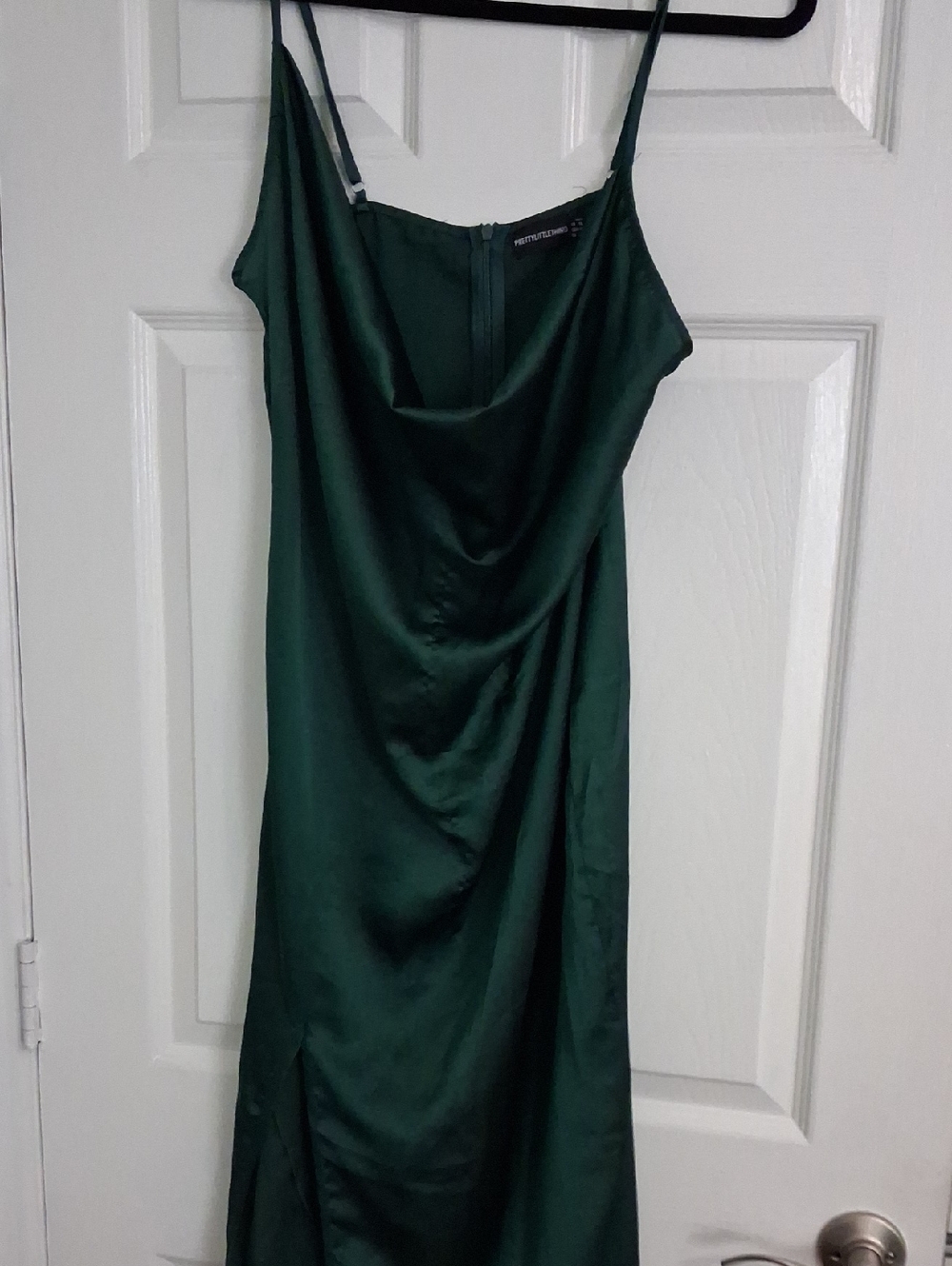 PrettyLittleThing Satin Cowl Midi Dress in Emerald Green